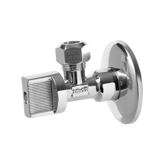 Вентиль-цанга угловой с металлической ручкой, хром (в блистере)