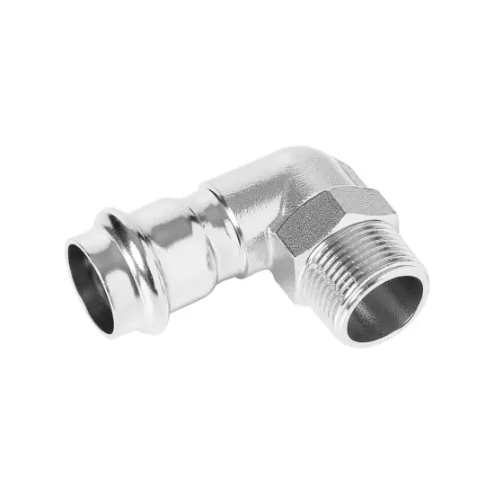 Уголок 90° с переходом на наружную резьбу из нержавеющей стали (G-P), Ver-pro