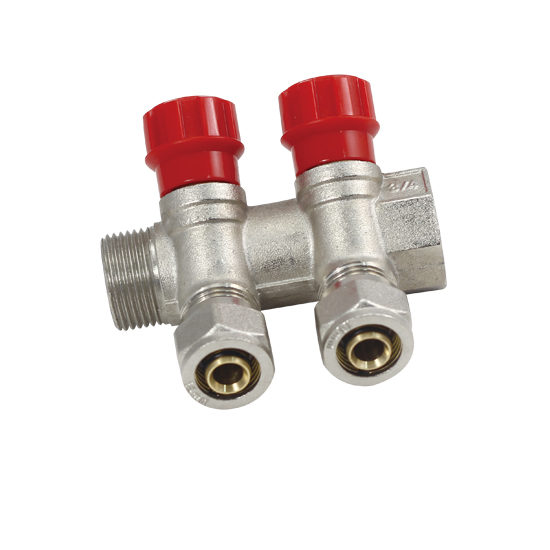 Регулирующий коллектор с вентилями и цангами 2 выхода -красный, Vieir