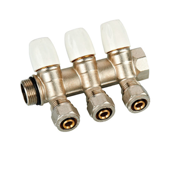 Регулирующий коллектор с вентилями и цангами 3 выхода -белый, Vieir