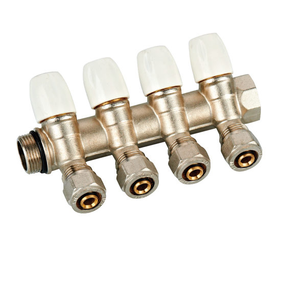 Регулирующий коллектор с вентилями и цангами 4 выхода -белый, Vieir