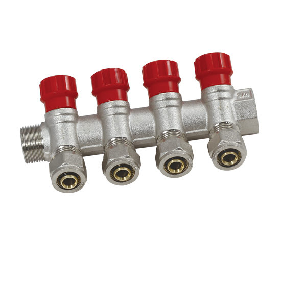 Регулирующий коллектор с вентилями и цангами 4 выхода -красный, Vieir