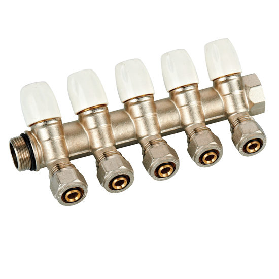 Reguliruyushchij kollektor s ventilyami i cangami 5 vyhodov /belyj