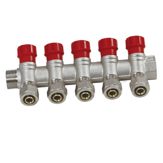 Регулирующий коллектор с вентилями и цангами 5 выходов -красный, Vieir