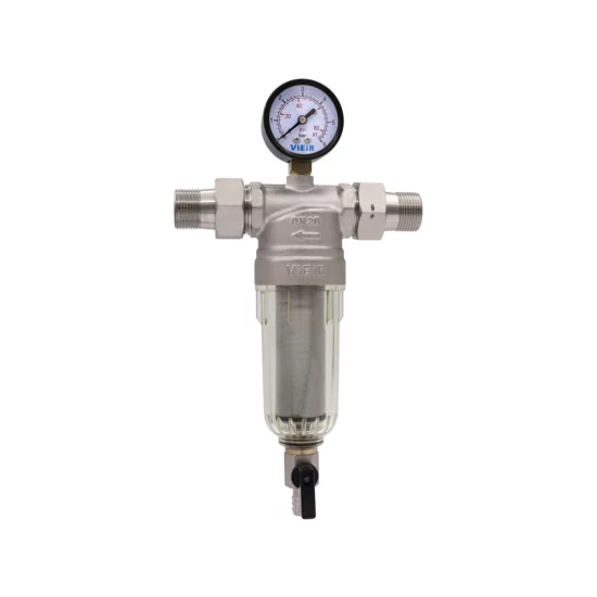 Фильтр с манометром для холодной воды никелированный