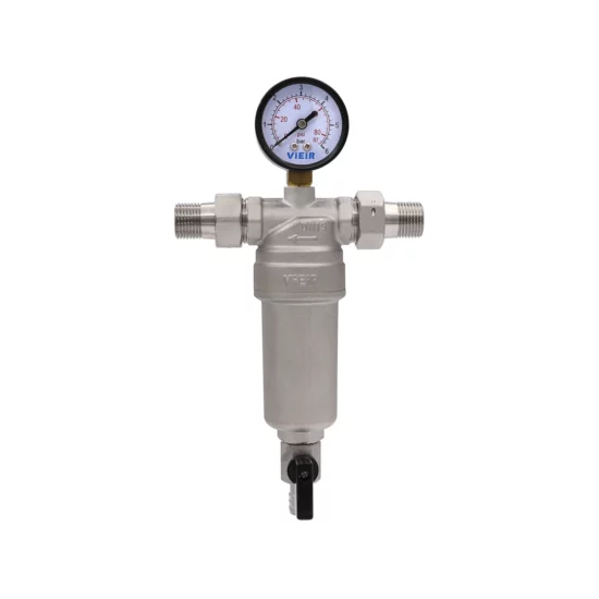 Фильтр с манометром для горячей воды никелированный