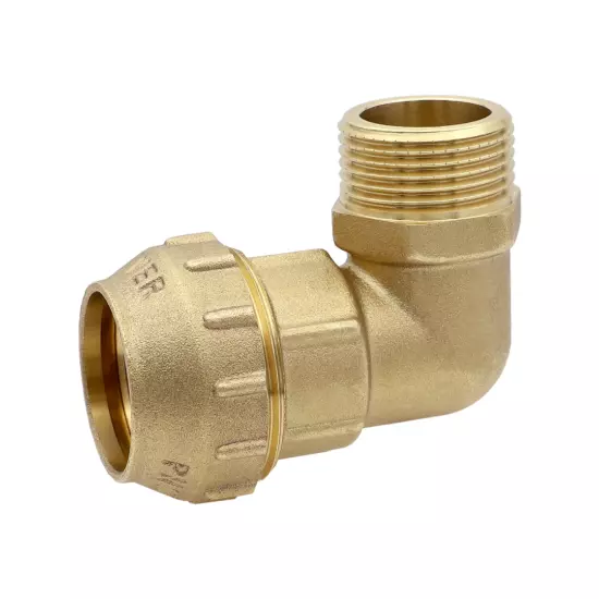 Угольник компрессионный латунный с наружной резьбой для труб ПНД VER379